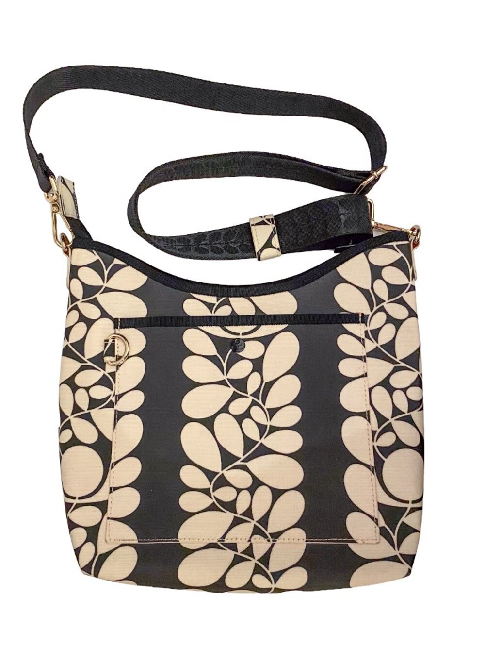 ORLA KIELY Coated Canvas Crossbody Hobo Bag Black & Cream Stem Print